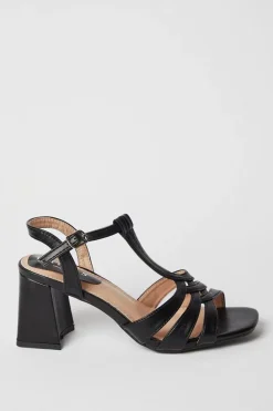 Saras T Bar Medium Block Heeled Sandals