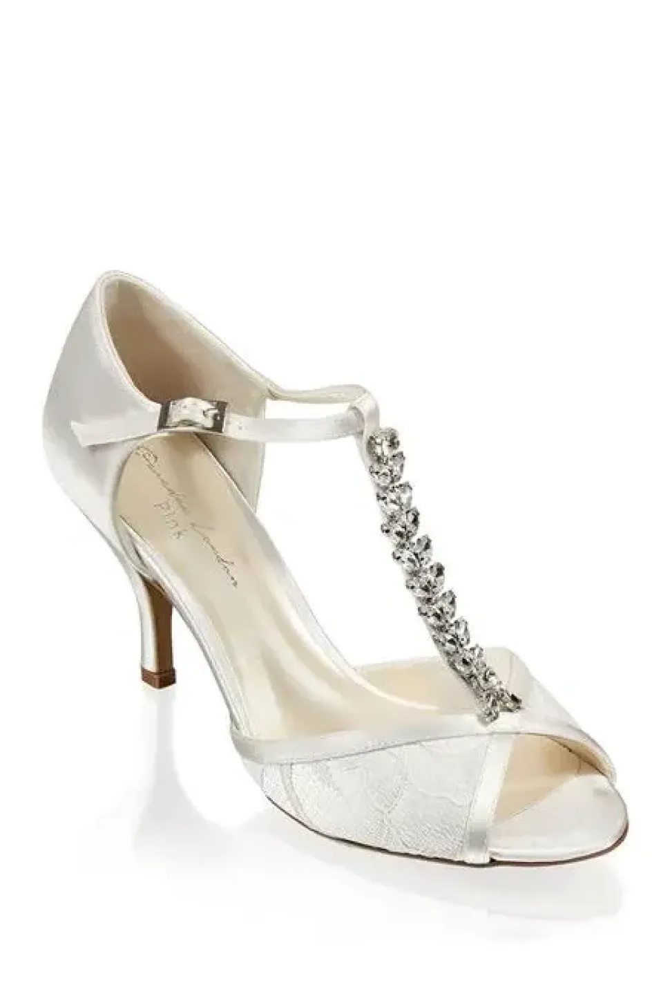 Satin and Lace 'Beth' High Heel Crystal T-bar Shoes