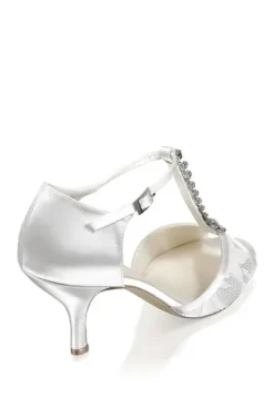 Satin and Lace 'Beth' High Heel Crystal T-bar Shoes