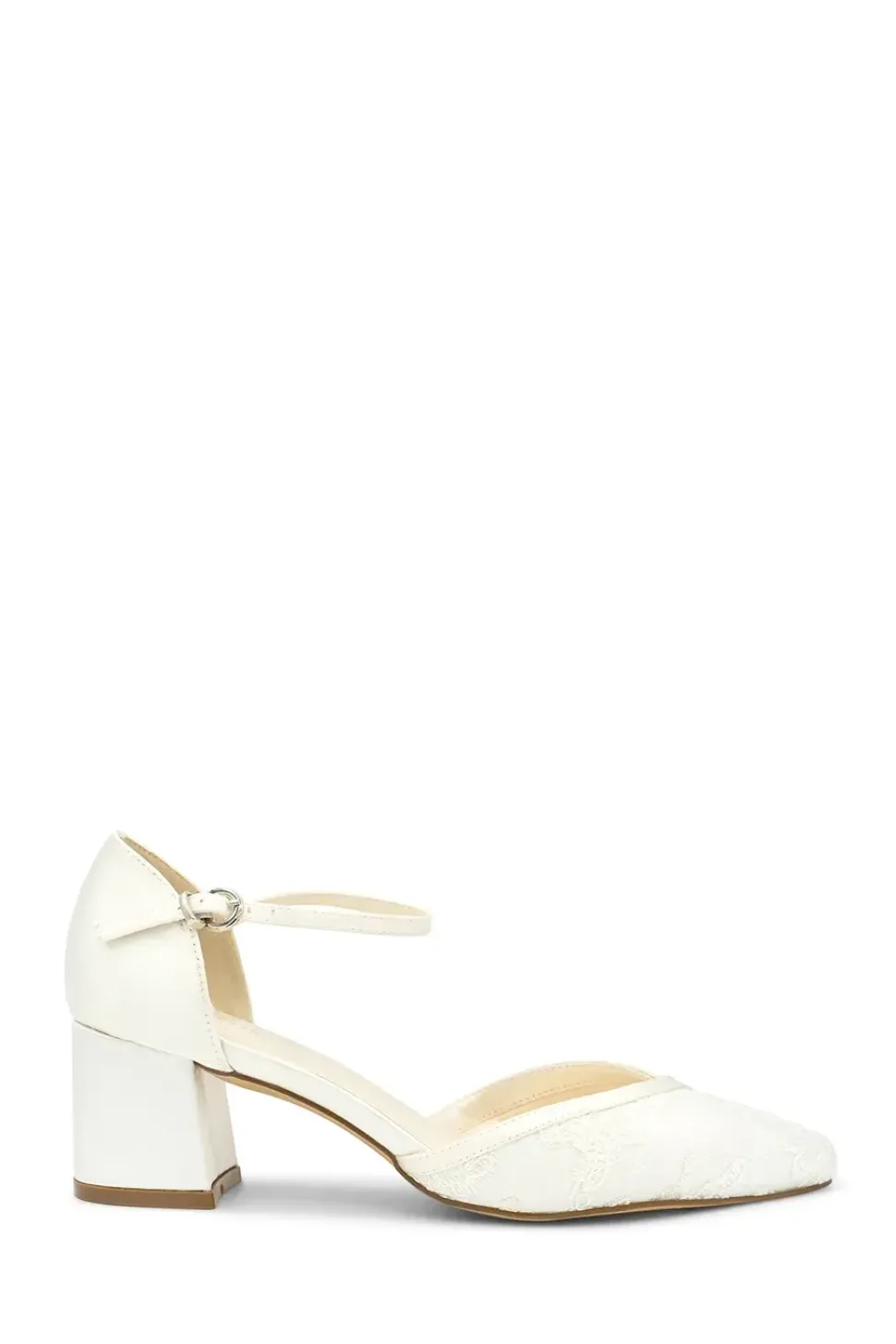 Satin and Lace 'Charla' Mid Block Heel Court Shoes