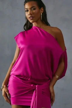 Satin Asymmetric Off Shoulder Tie Skirt Mini Dress