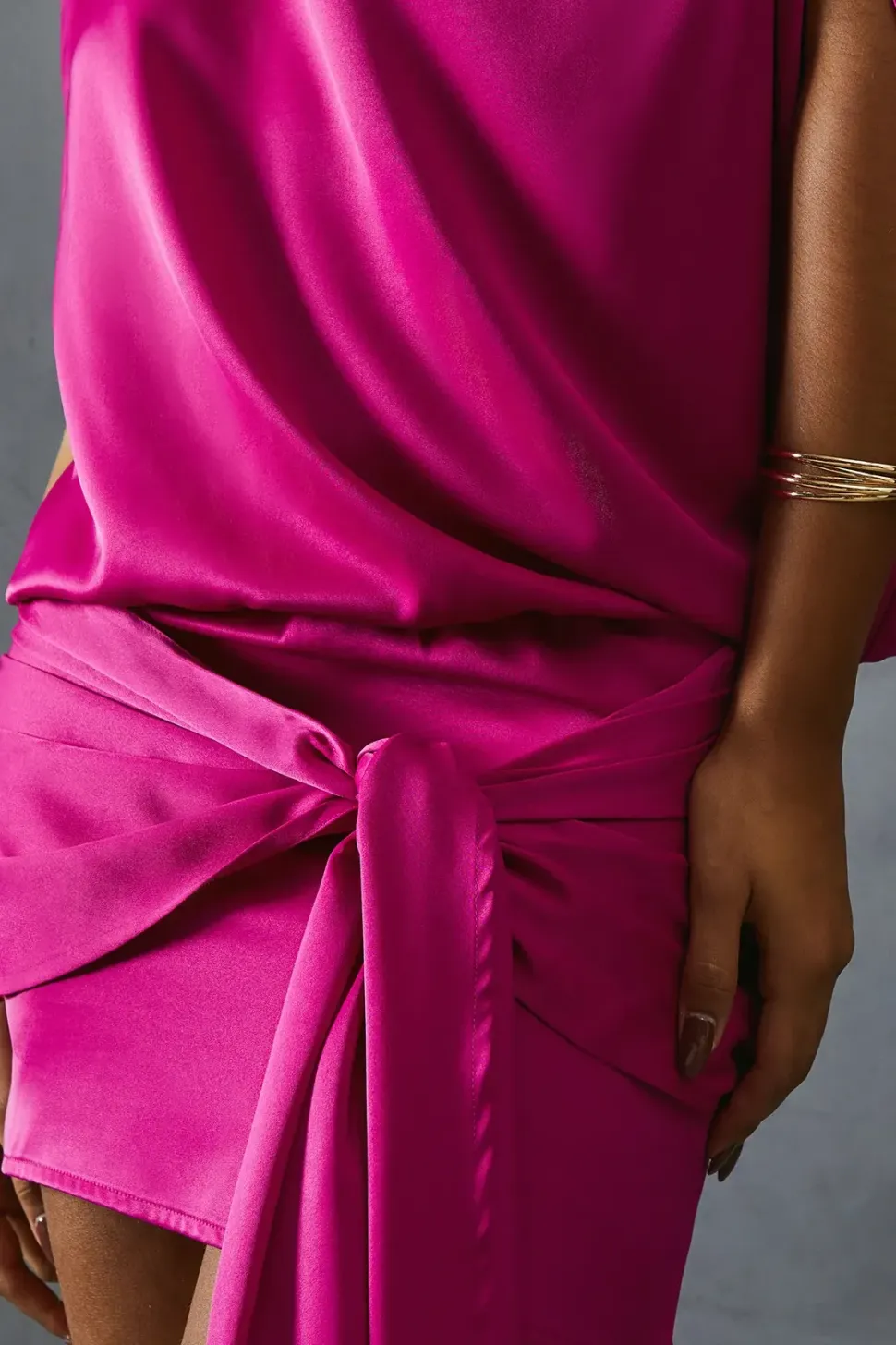 Satin Asymmetric Off Shoulder Tie Skirt Mini Dress