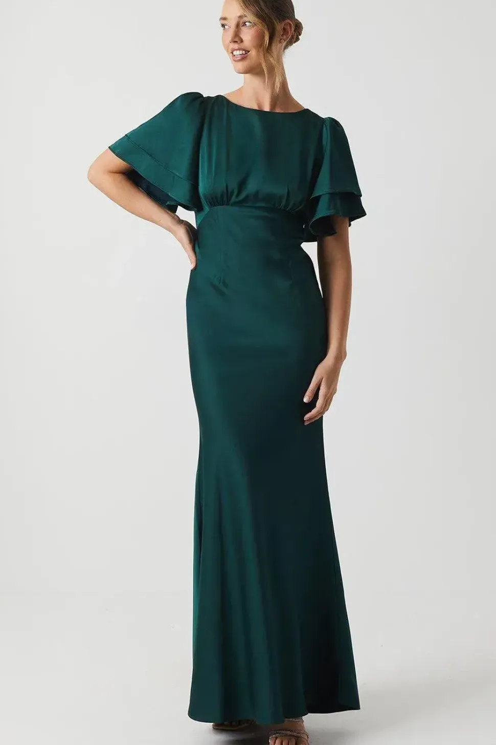 Satin Back Crepe Double Sleeve Bridesmaid Dress