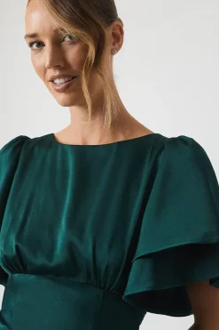 Satin Back Crepe Double Sleeve Bridesmaid Dress
