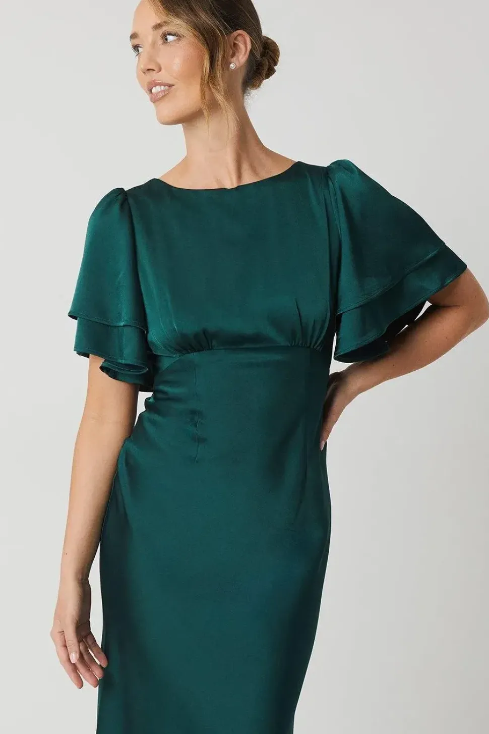 Satin Back Crepe Double Sleeve Bridesmaid Dress