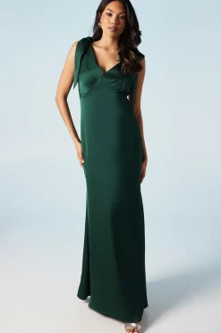 Satin Back Crepe Tie Shoulder Bridesmaids Dress