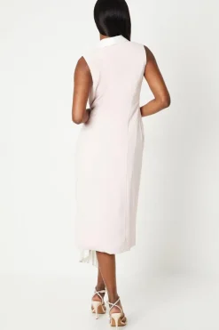Satin Back Crepe Wrap Dress With Pleat Drape