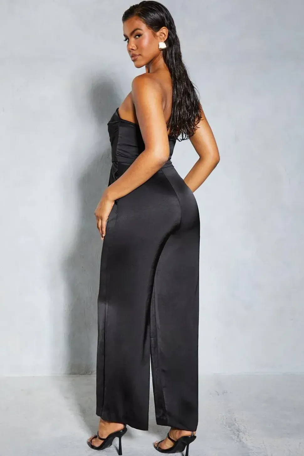 Satin Bandeau Ruched Bust Straight Leg Jumpsuit