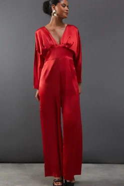 Satin Batwing Wide Leg Jumpsuit