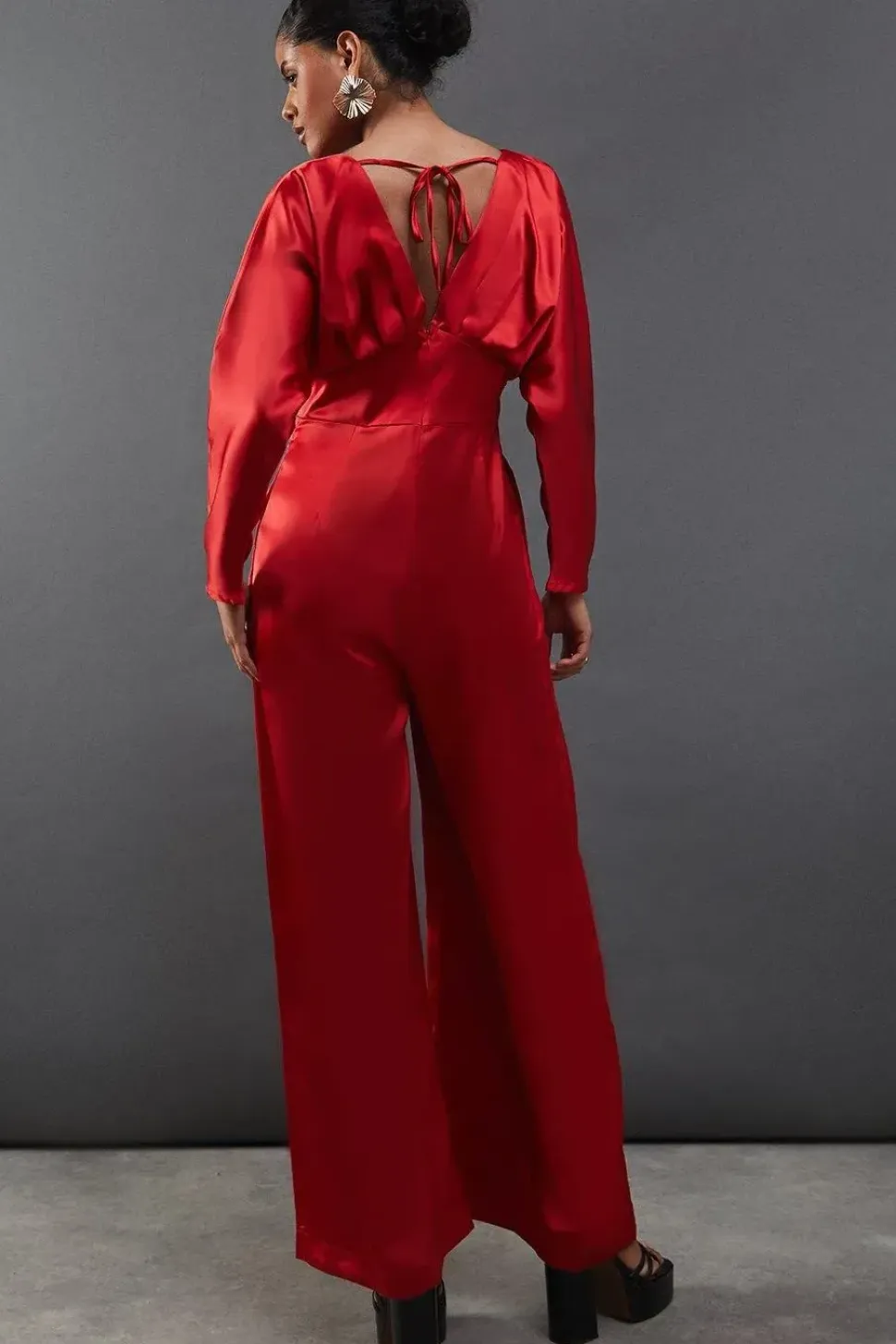 Satin Batwing Wide Leg Jumpsuit