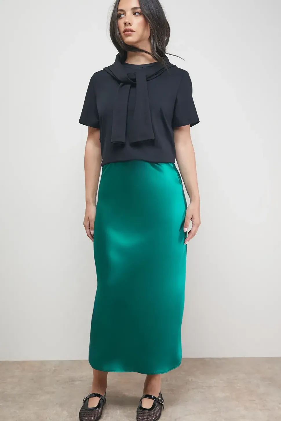 Satin Bias Cut Midi Skirt