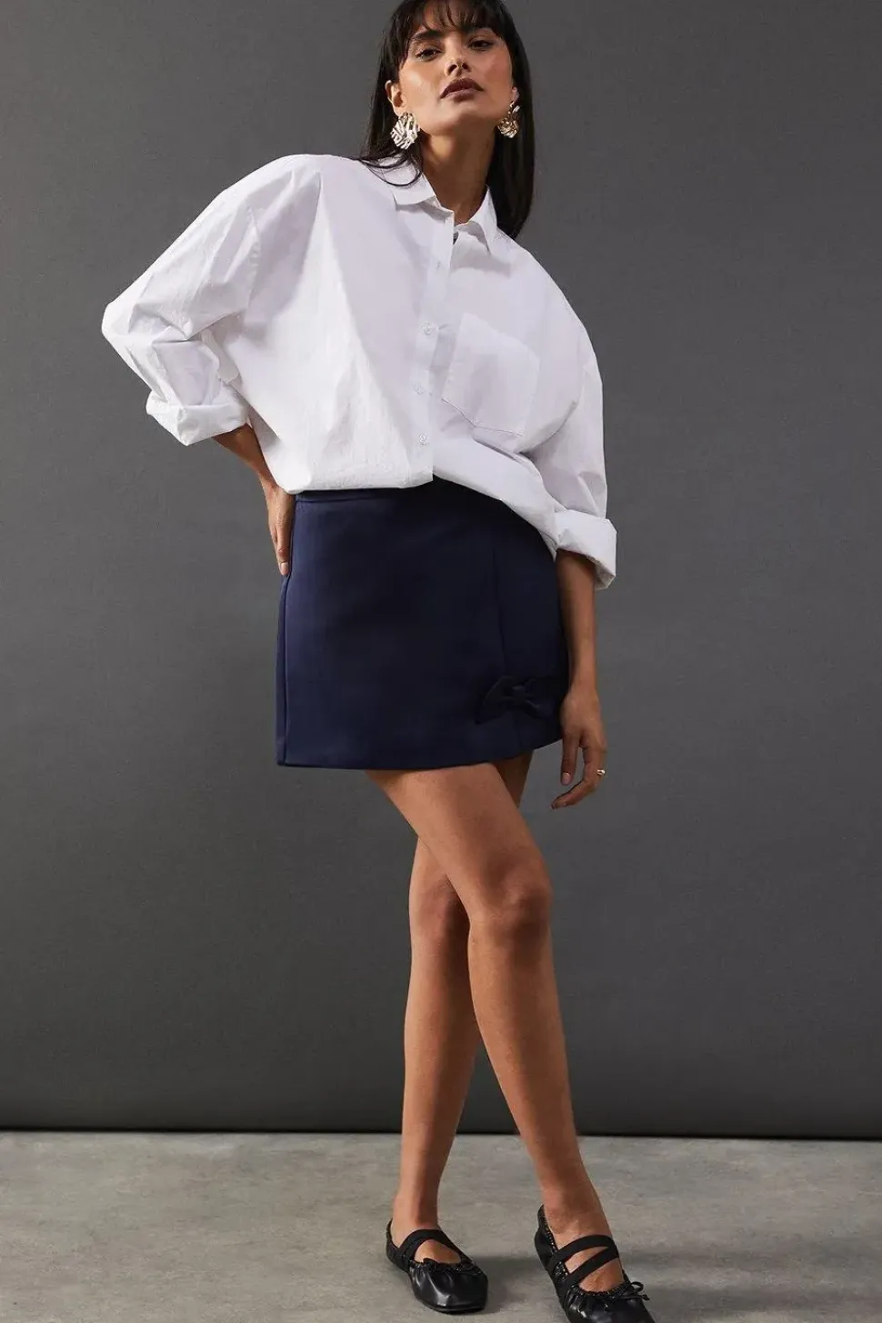 Satin Bow Front Super Mini Skirt