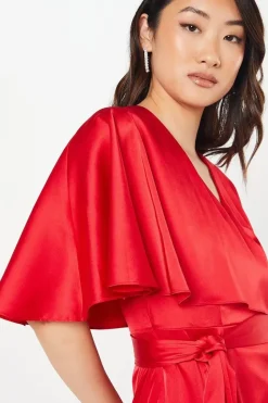 Satin Cape Ruffle Wrap Wedding Guest Dress