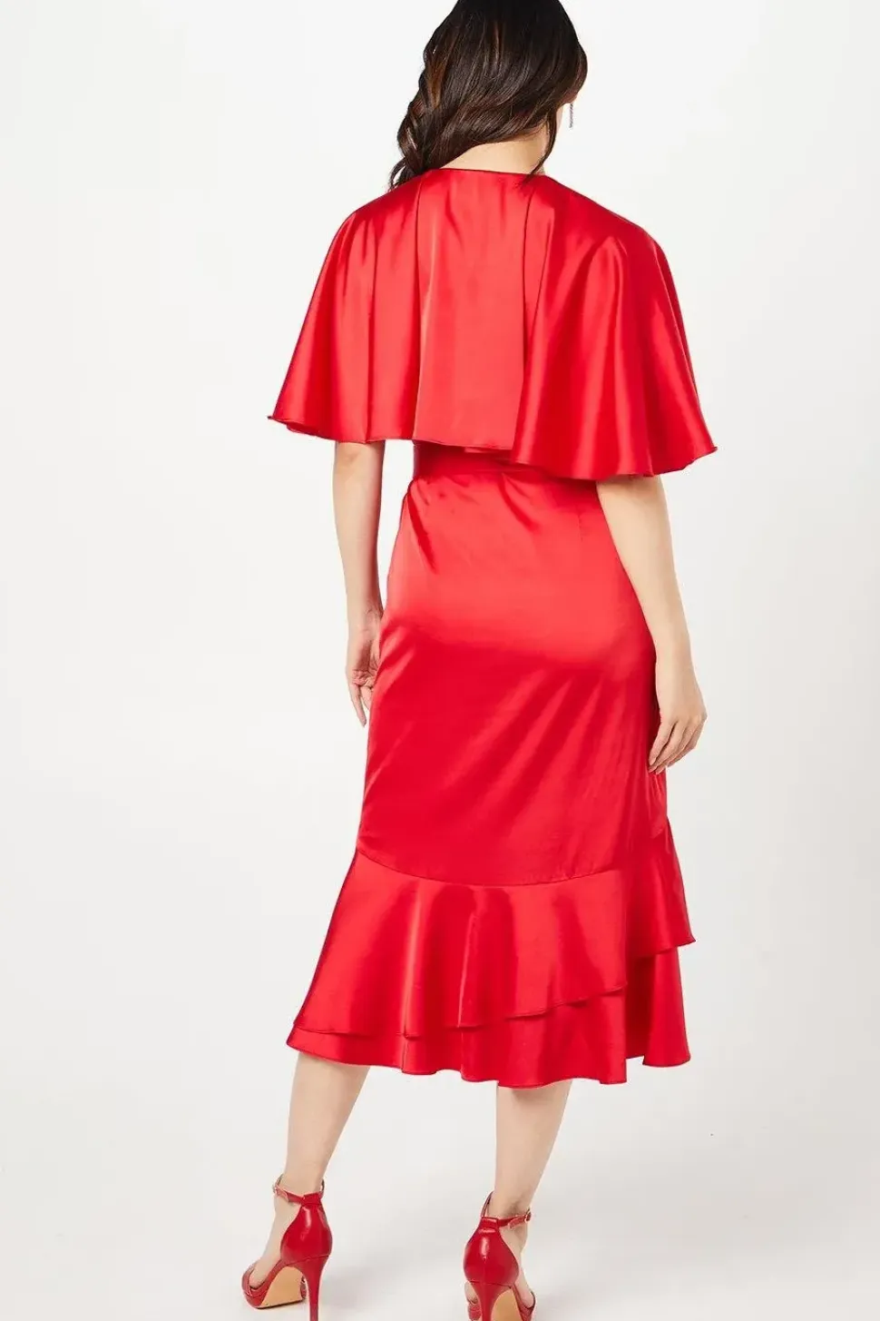 Satin Cape Ruffle Wrap Wedding Guest Dress