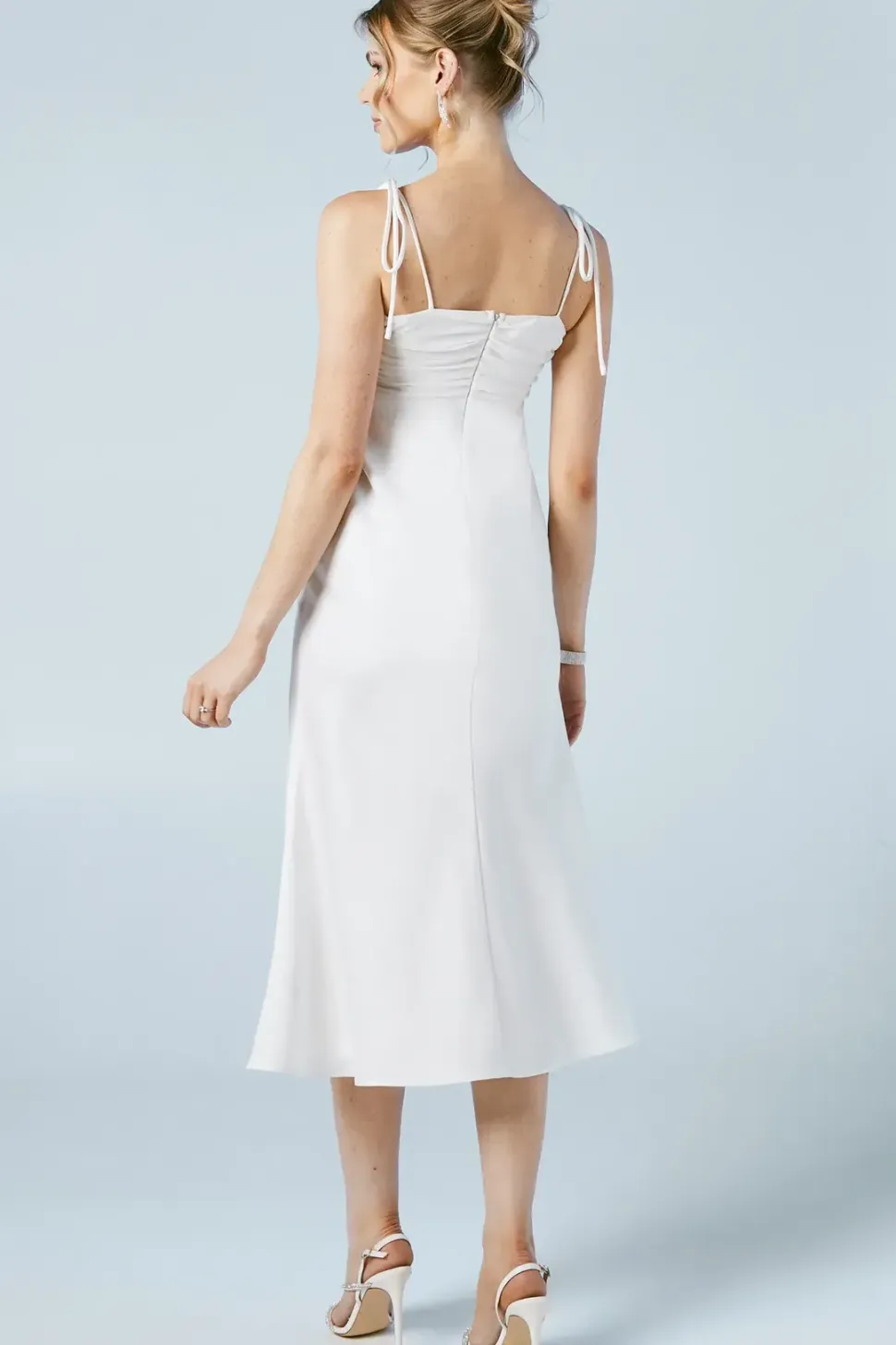 Satin Chiffon Mix Tie Shoulder Wedding Dress