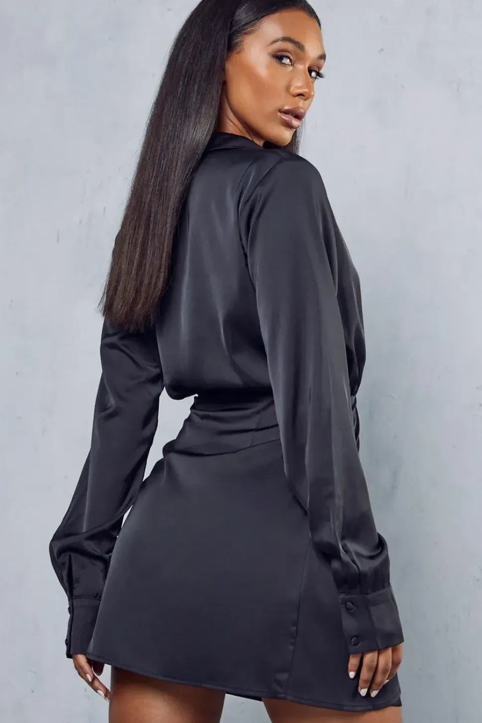 Satin Collared Wrap Mini Dress