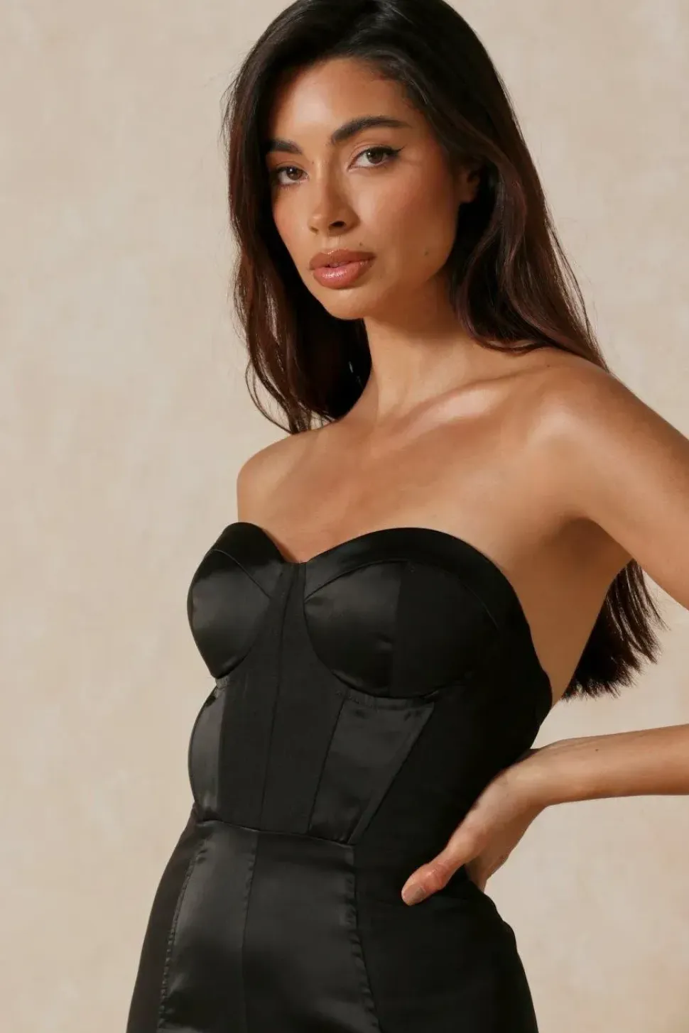 Satin Contrast Panel Bandeau Dress