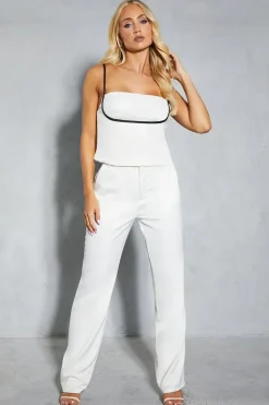 Satin Contrast Underbust Trim Top & Flare Leg Trouser Co-ord