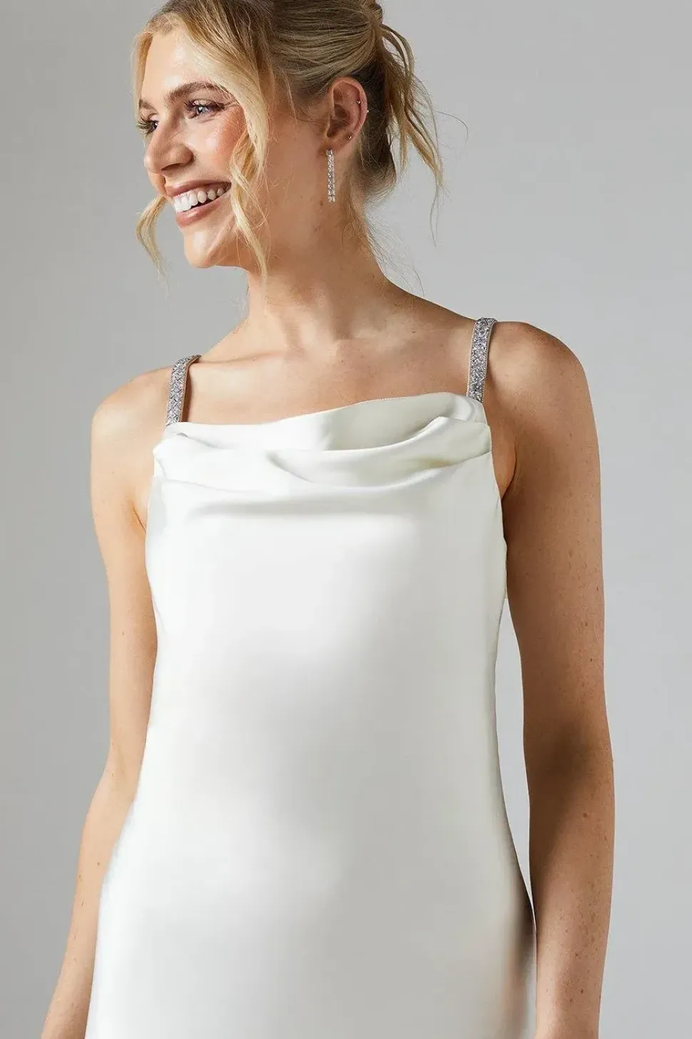 Satin Cowl Bow Detail Midi Dress