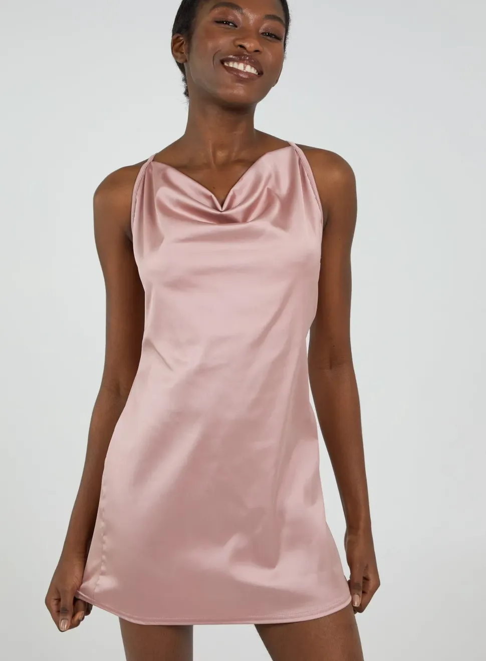 Satin Cowl Neck Mini Dress