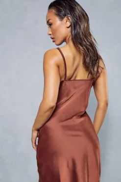 Satin Cowl Neck Slip Dress