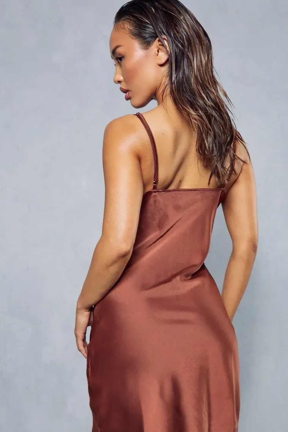 Satin Cowl Neck Slip Dress