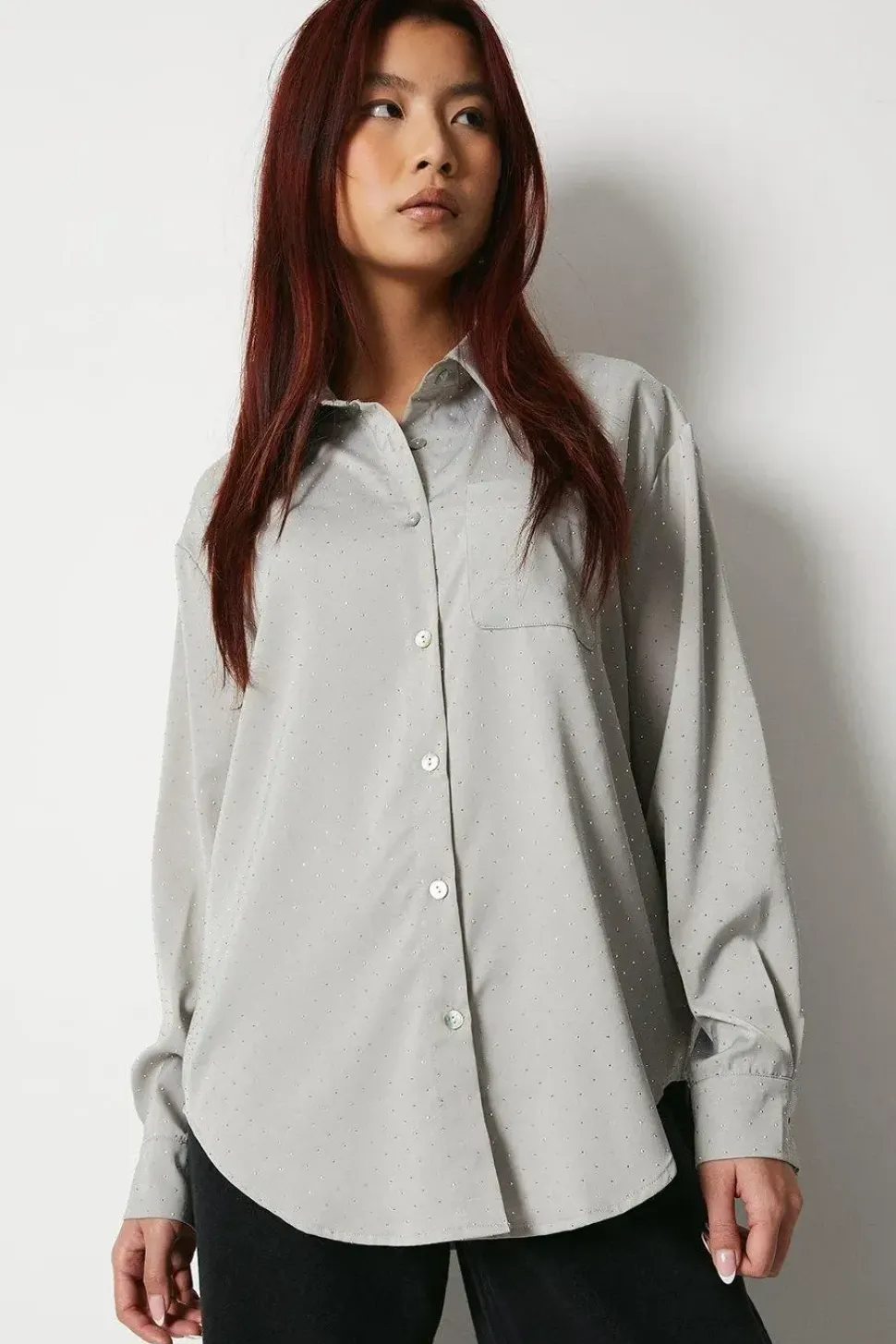 Satin Crepe Hotfix All Over Stud Blouse