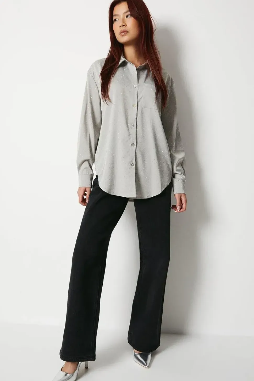 Satin Crepe Hotfix All Over Stud Blouse