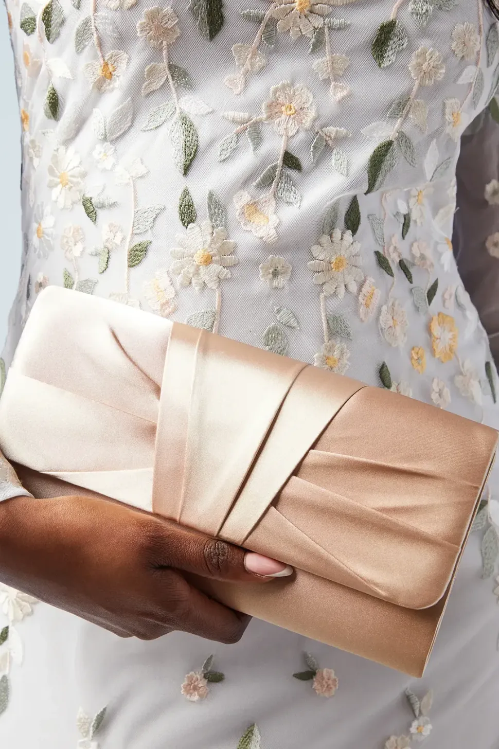 Satin Detail Chain Bridal Clutch