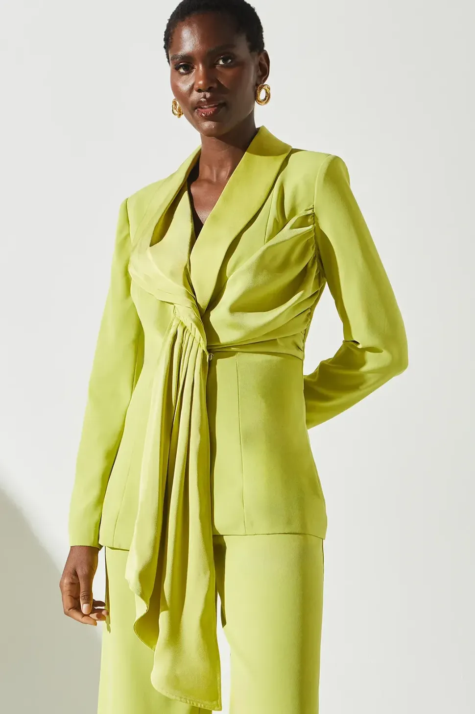 Satin Detail Drape Front Blazer