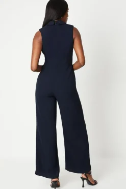 Satin Detail Wrap Bodice Tuxedo Jumpsuit