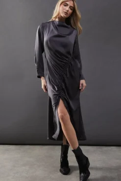 Satin Drawstring Detail Midi Dress