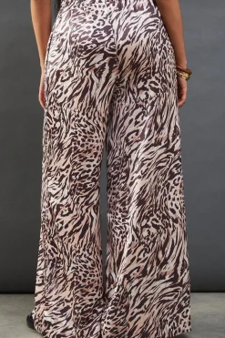 Satin Drawstring Waist Wide Leg Trouser
