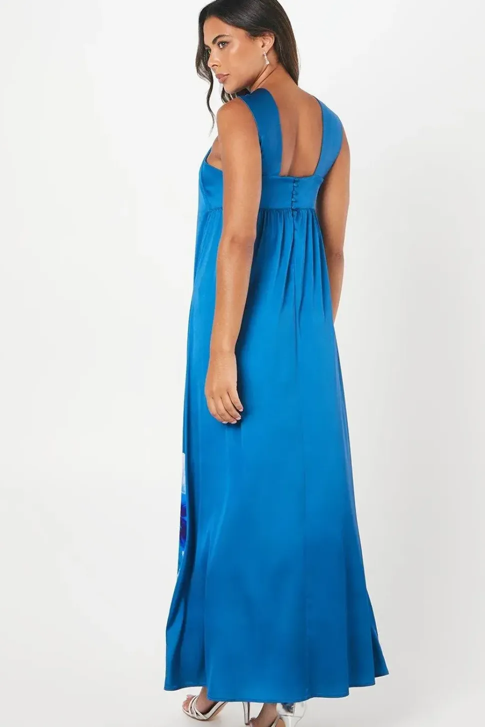 Satin Floral Print Volume Maxi Wedding Guest Dress