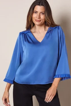 Satin Flute Sleeve Frill Detail Blouse