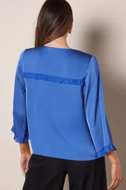 Satin Flute Sleeve Frill Detail Blouse