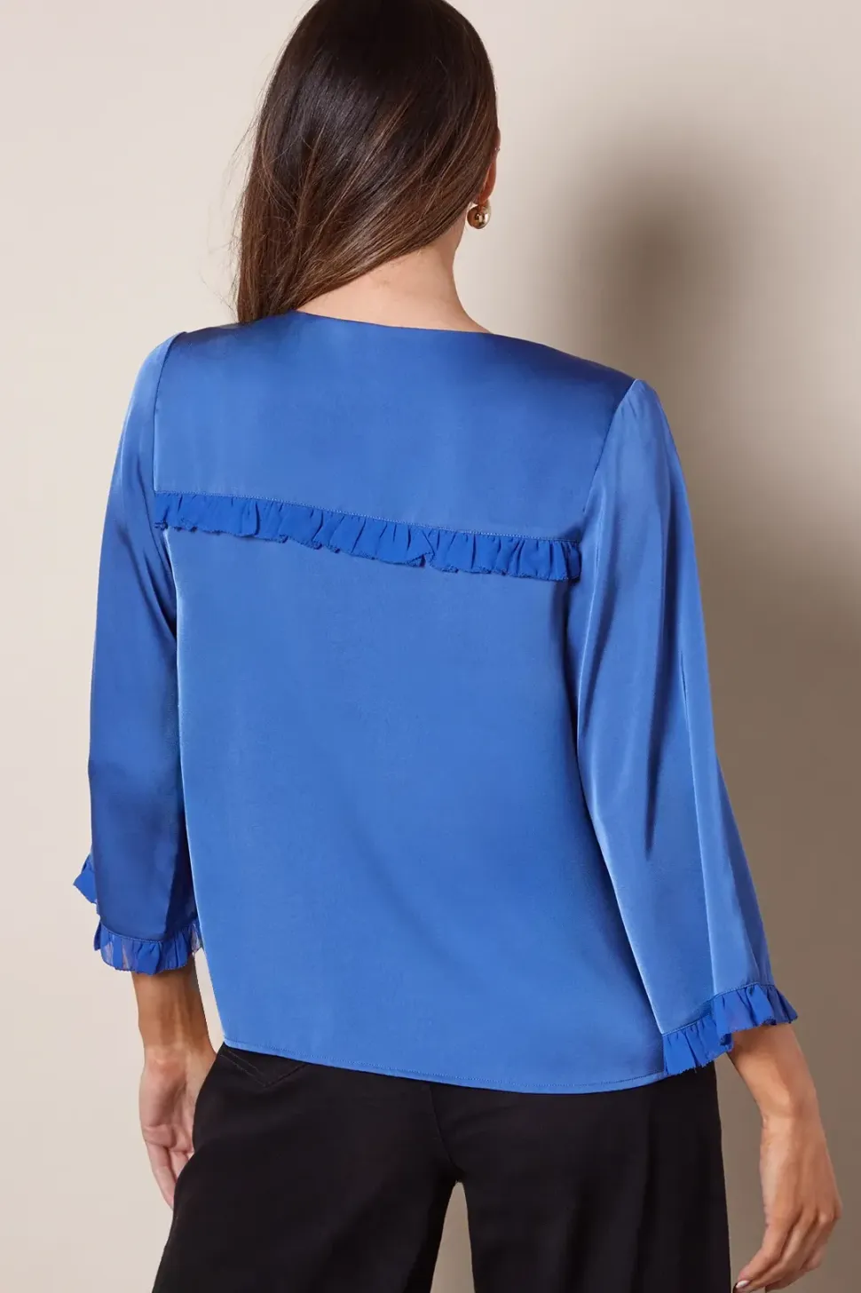 Satin Flute Sleeve Frill Detail Blouse