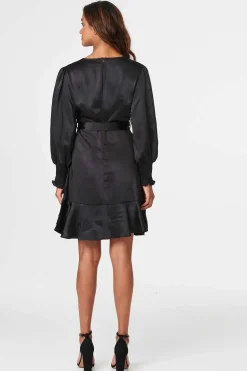 Satin Frill Detail Wrap Dress