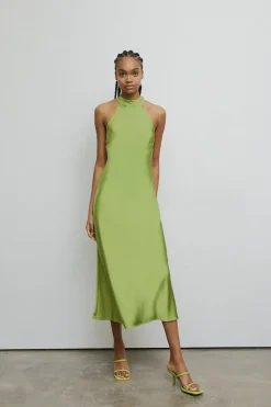 Satin Halter Neck Backless Slip Dress