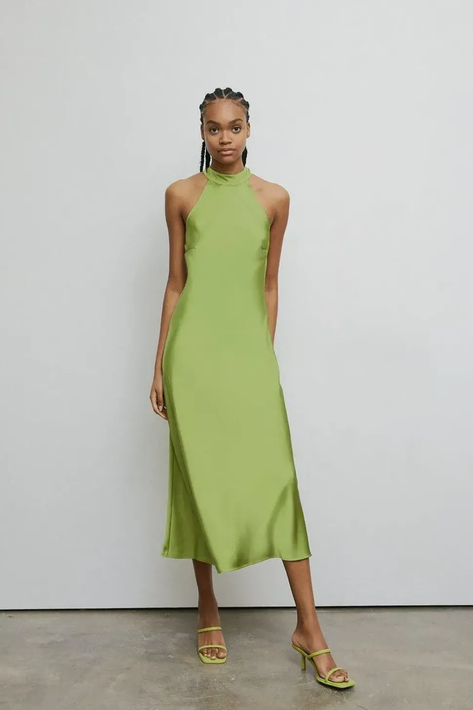 Satin Halter Neck Backless Slip Dress