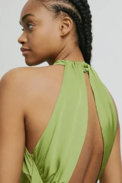 Satin Halter Neck Backless Slip Dress
