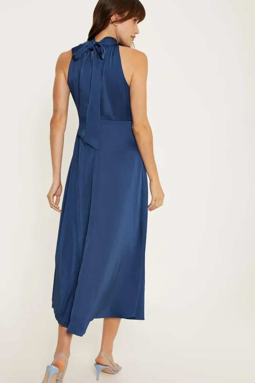 Satin Halter Neck Midi Bridesmaids Dress