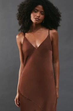 Satin High Apex Bias Midi Slip Dress