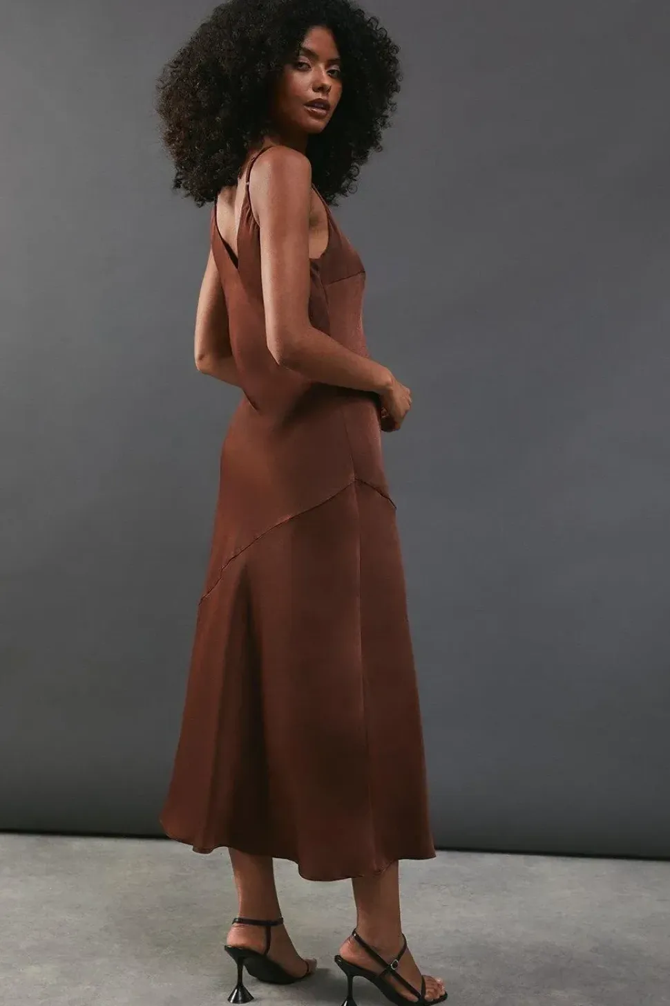 Satin High Apex Bias Midi Slip Dress