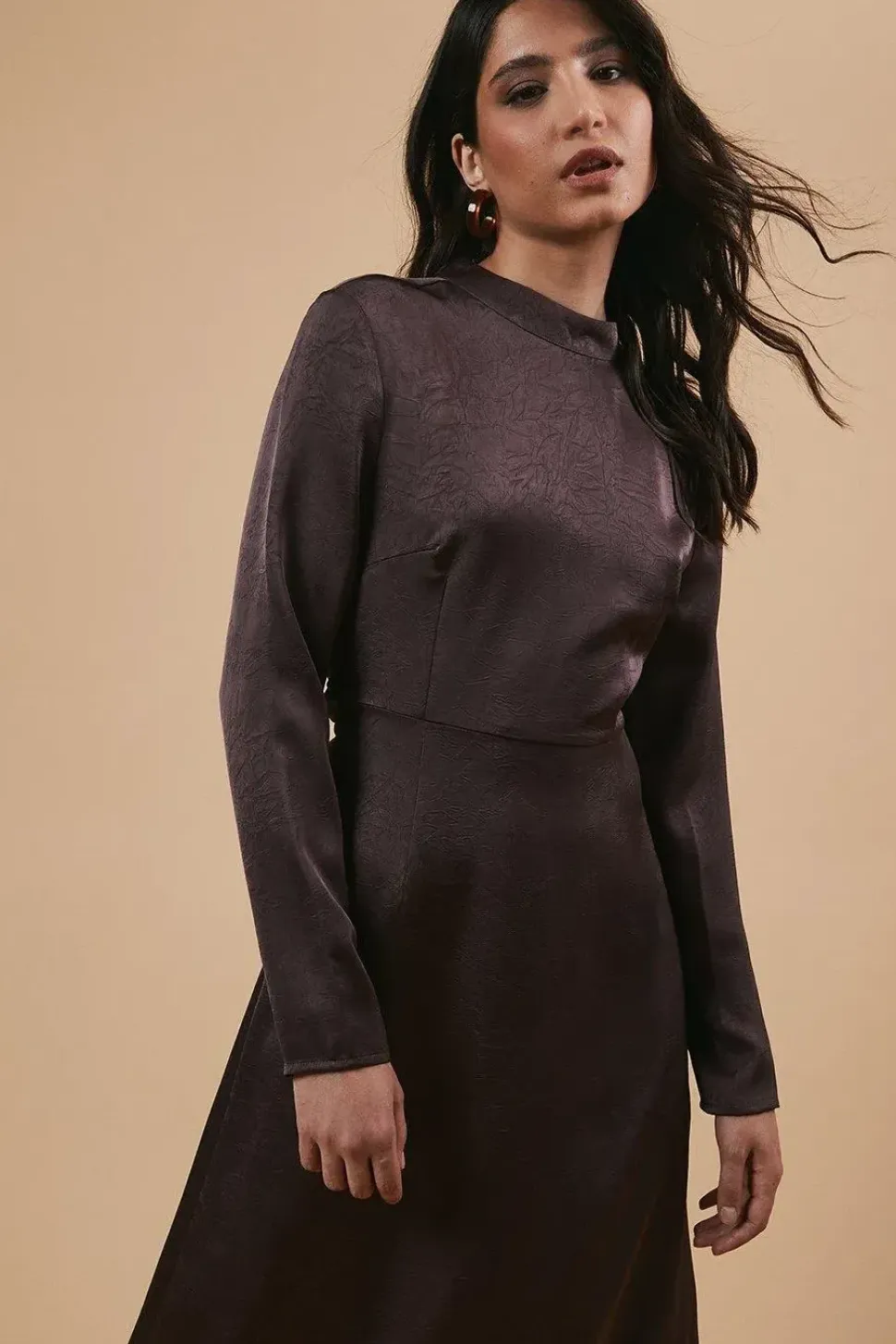 Satin High Neck Twist Back Midi Dress