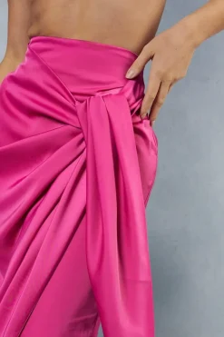 Satin High Waisted Wrap Midi Skirt