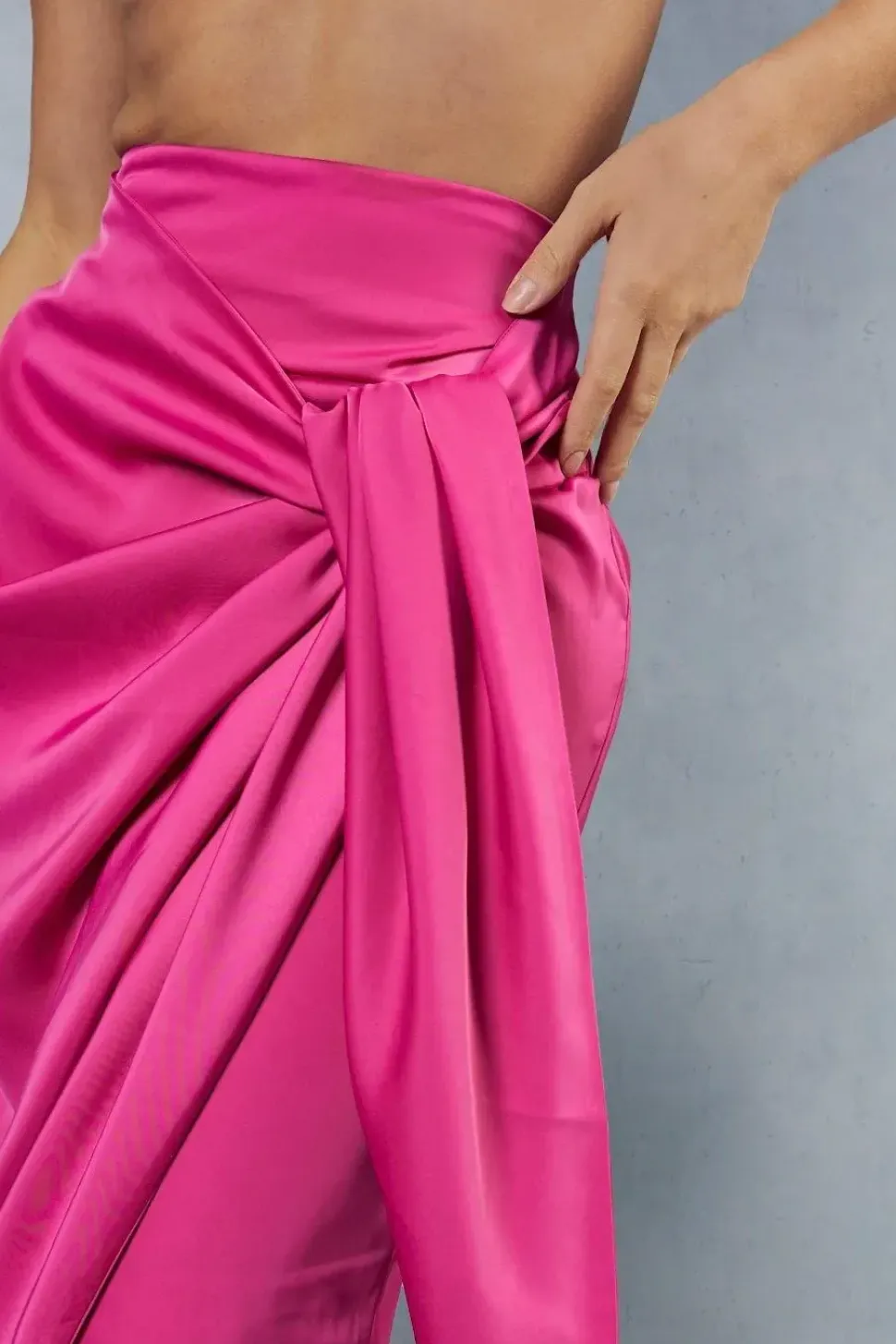 Satin High Waisted Wrap Midi Skirt