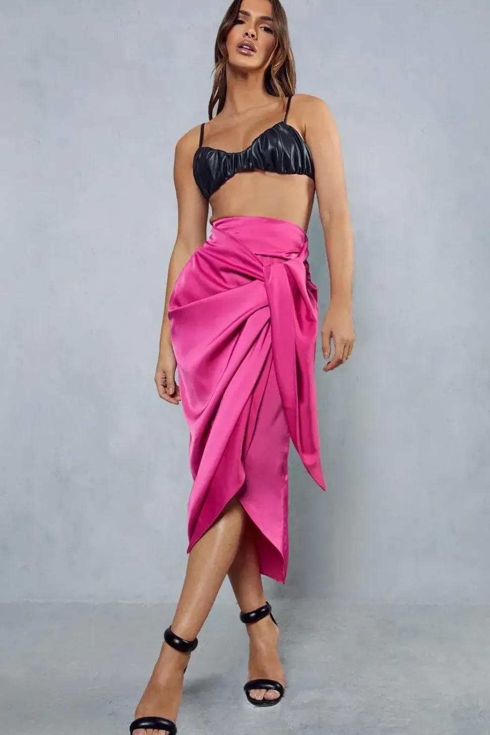 Satin High Waisted Wrap Midi Skirt