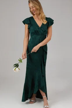 Satin Jacquard Ruffle Hem Midaxi Bridesmaids Dress