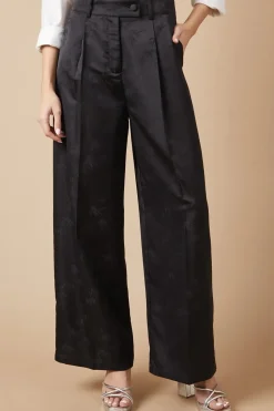 Satin Jacquard Wide Leg Trouser
